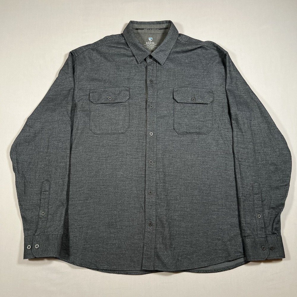 Kuhl Shirt Mens 2XL Gray Descendr Flannel Button Up Long Sleeve Cotton Outdoors